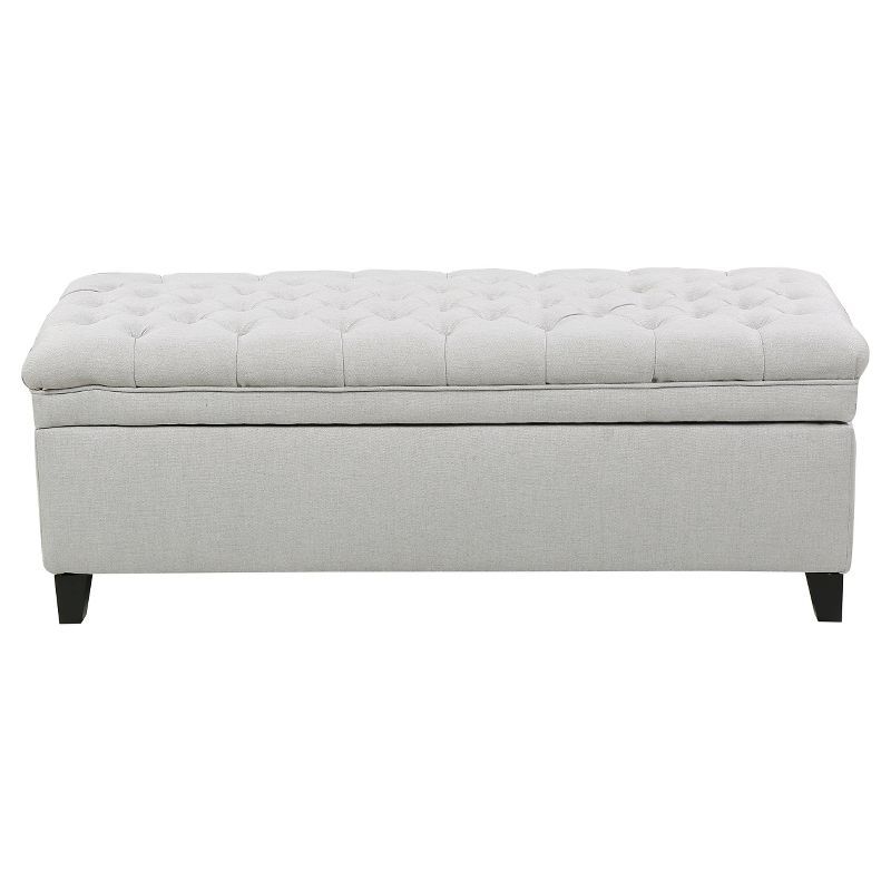 Light Gray Tufted Fabric Storage Ottoman with Engineered Wood Legs