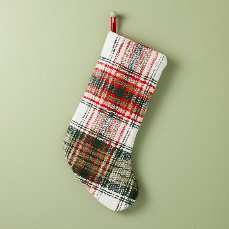 Rustic Red and Green Plaid Woven Christmas Stocking