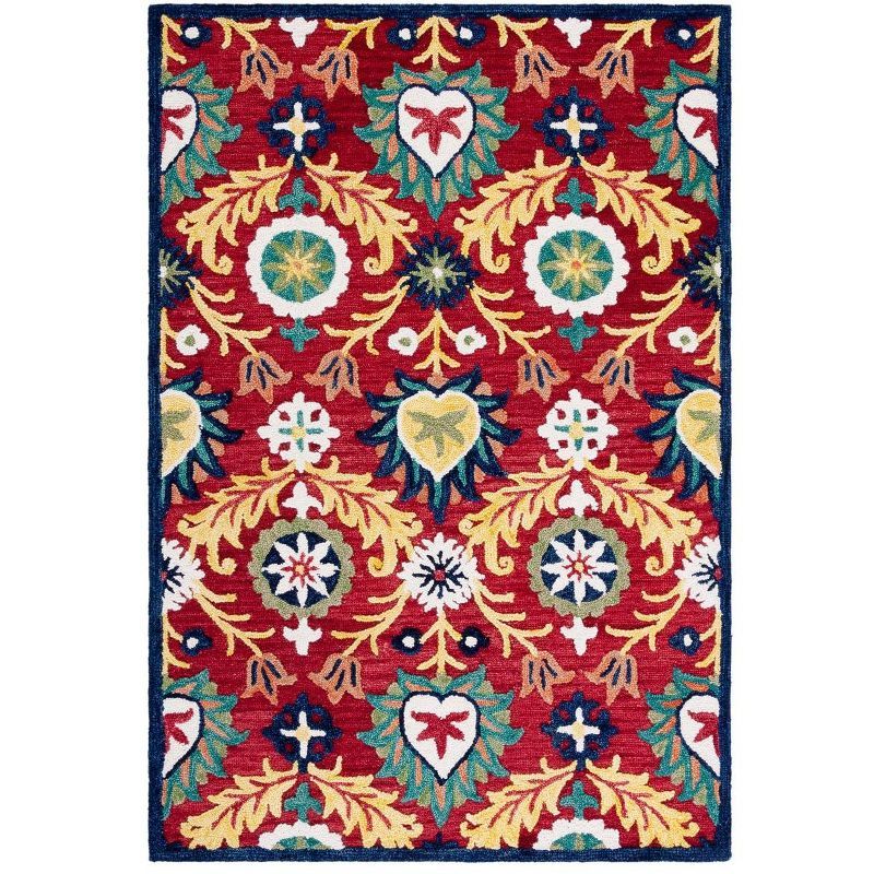 Blossom Red and Yellow Wool Hand-Tufted Area Rug