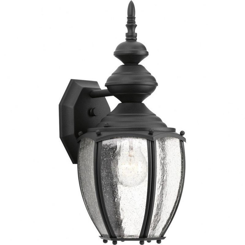 Textured Black Aluminum Outdoor Wall Lantern with Seeded Glass Panels