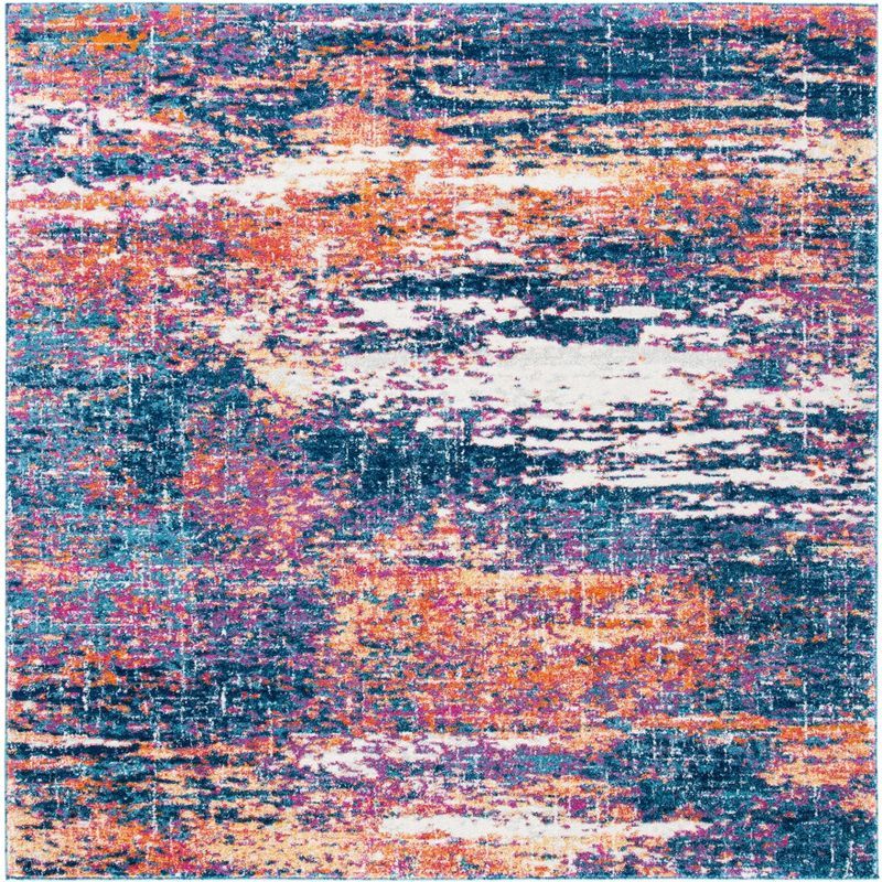 Evoke Navy and Orange Abstract Square Rug