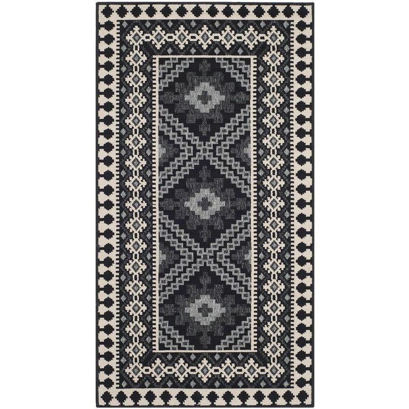 Black and Cream Synthetic Indoor/Outdoor Area Rug 2' x 3'7"