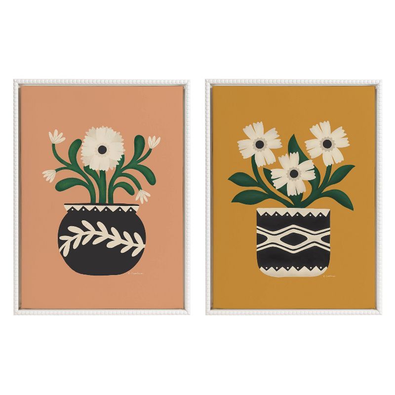 Set of 2 Gold and Terra Framed Floral Canvas Art