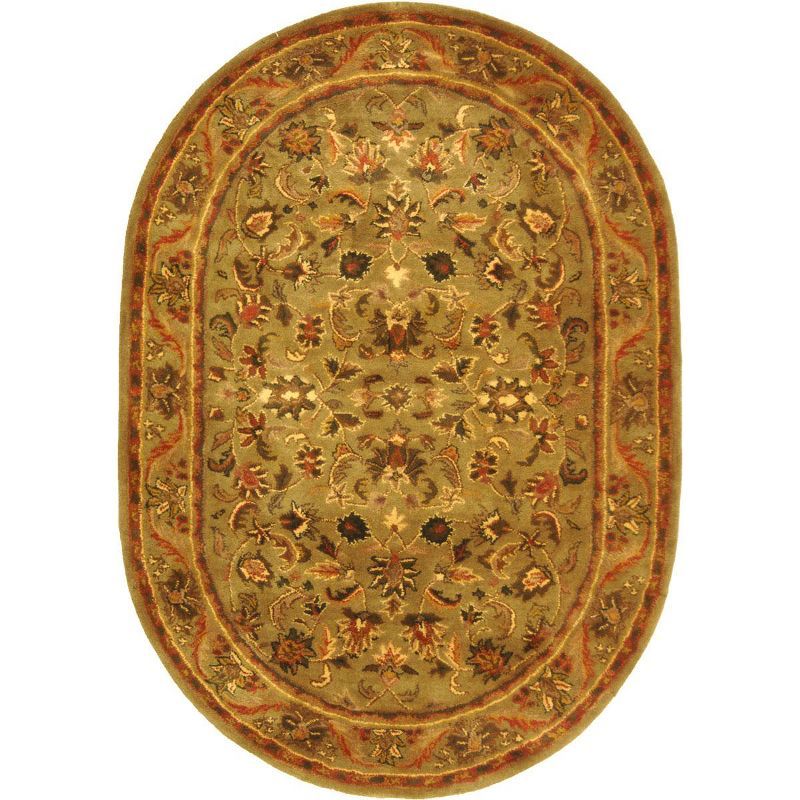 Elegant Olive & Gold Hand-Tufted Wool Oval Rug