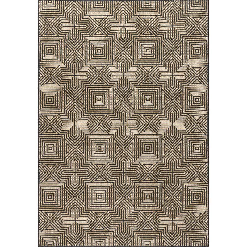 Charcoal Square Synthetic 5' x 8' Easy-Care Indoor/Outdoor Rug