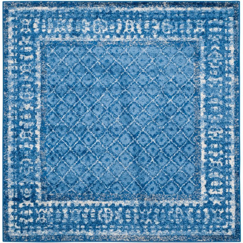 Rustic Lodge Adirondack 4' Square Easy-Care Rug in Light & Dark Blue