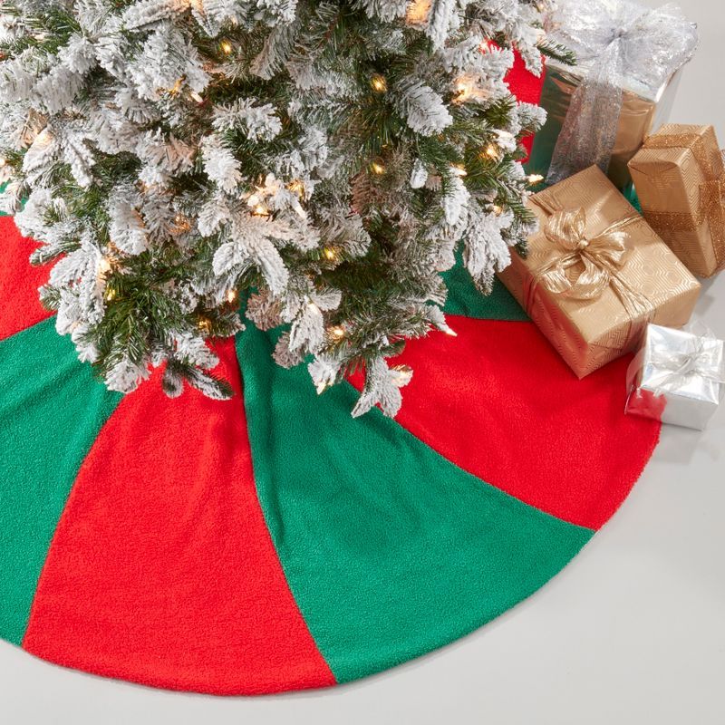 Festive Red and Green Candy Cane Round Tree Skirt