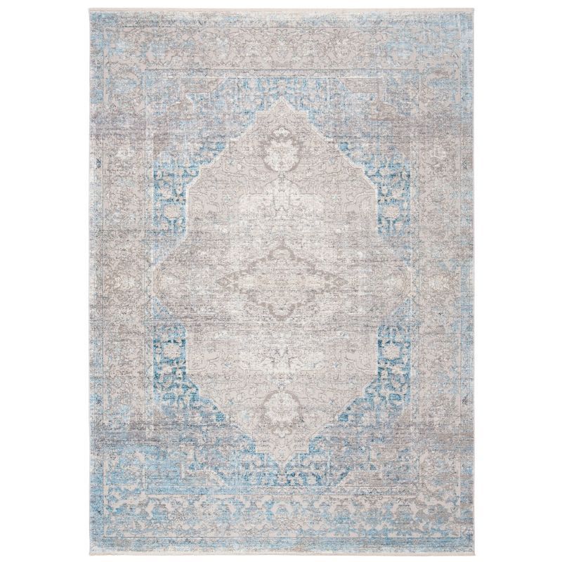 Grey and Aqua Hand-Knotted Wool 4' x 6' Area Rug