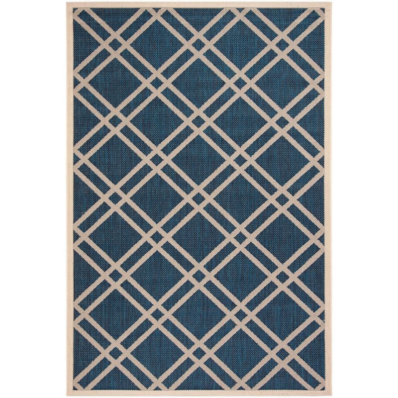 Navy and Beige Rectangular Synthetic Outdoor Area Rug