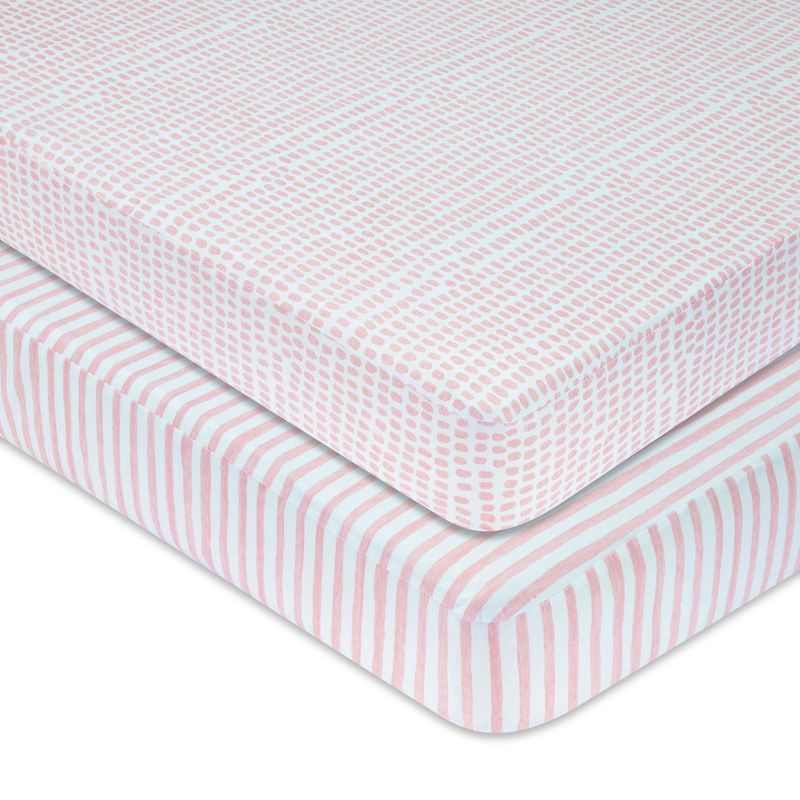 Blue and Pink Striped Jersey Cotton Crib Sheet Set