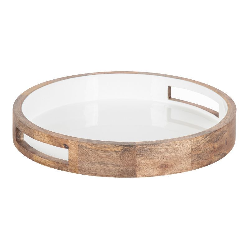 Ehrens 15" Round Natural and White Mango Wood Tray