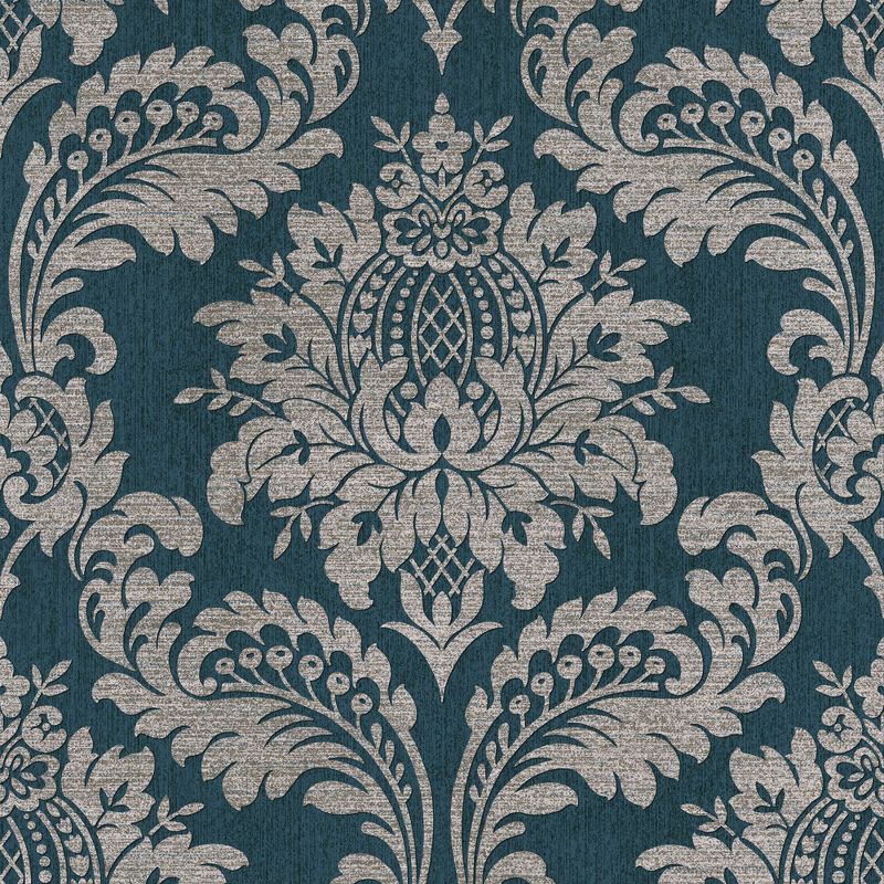 Teal and Gold Damask Washable Removable Wallpaper Roll