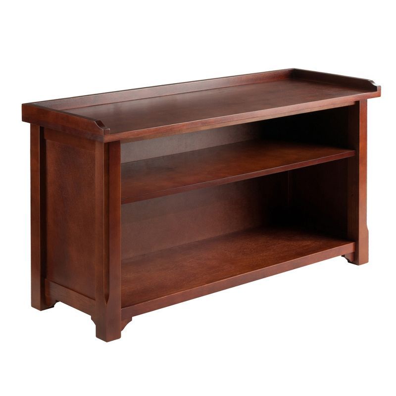 Transitional Milan Walnut Storage Bench with Dual Shelves