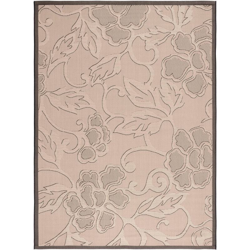 Sand and Black Floral Motif Rectangular Outdoor Rug