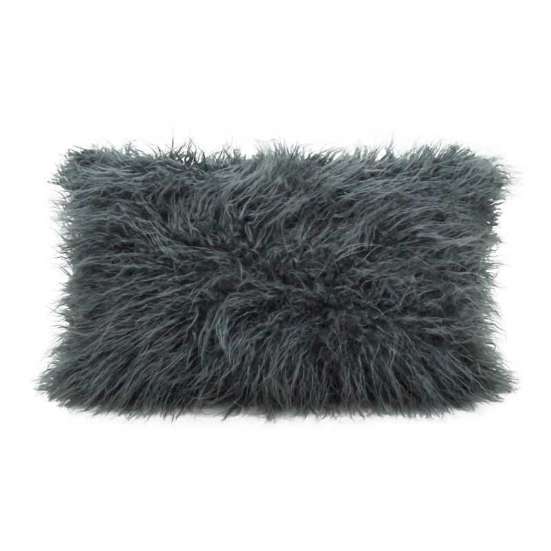 Slate Rectangular Faux Mongolian Fur Throw Pillow