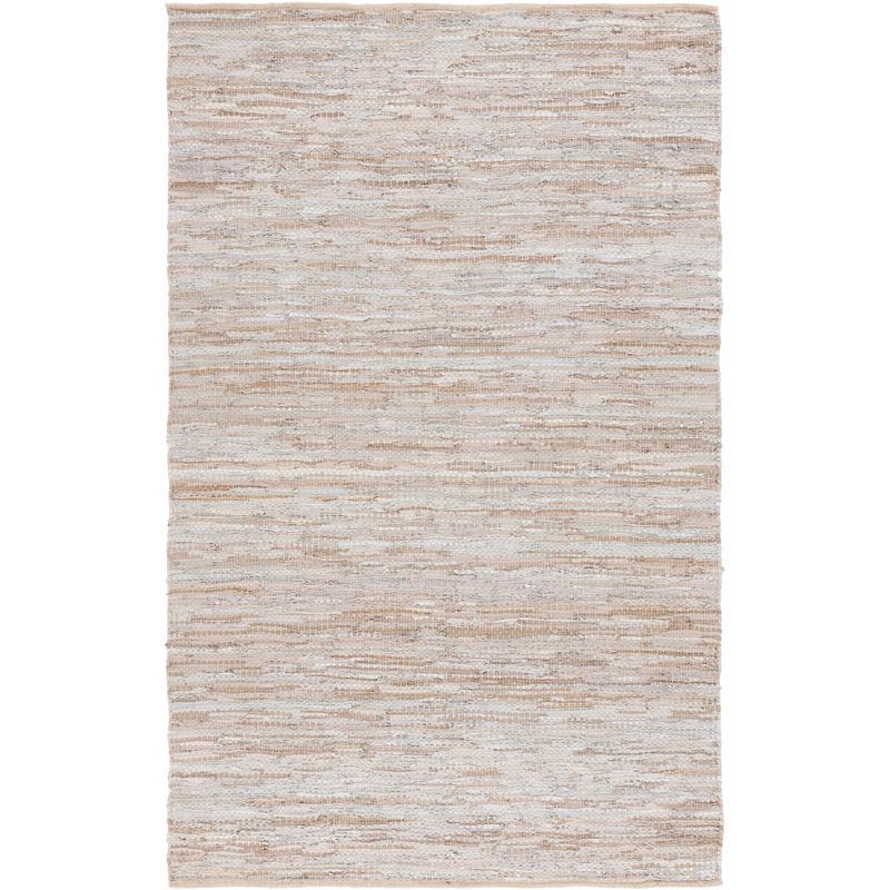 Handcrafted Beige Cowhide Leather 4' x 6' Flat Woven Area Rug