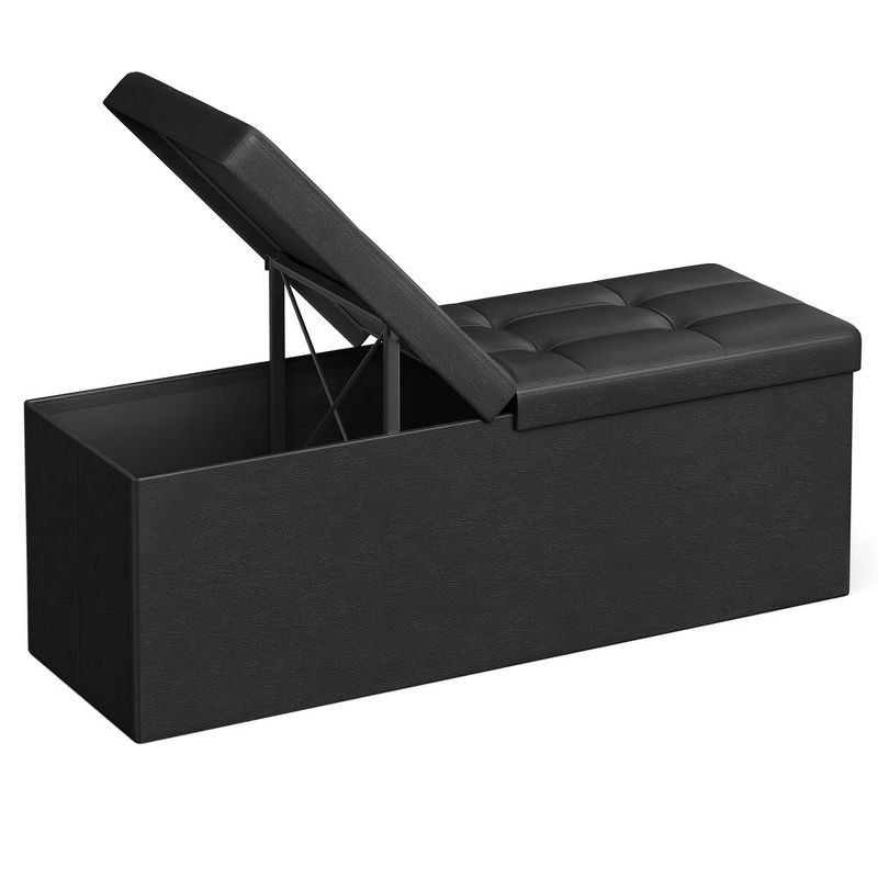 30" Black Faux Leather Folding Storage Ottoman Bench