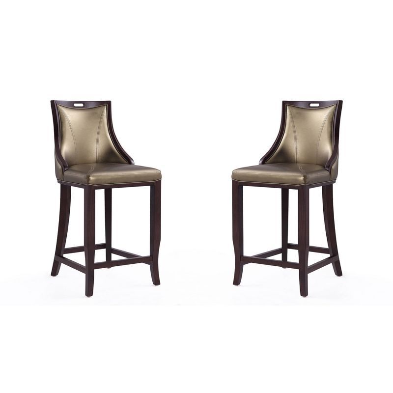 Elegant Hourglass Walnut and Bronze Barstools - Set of 2