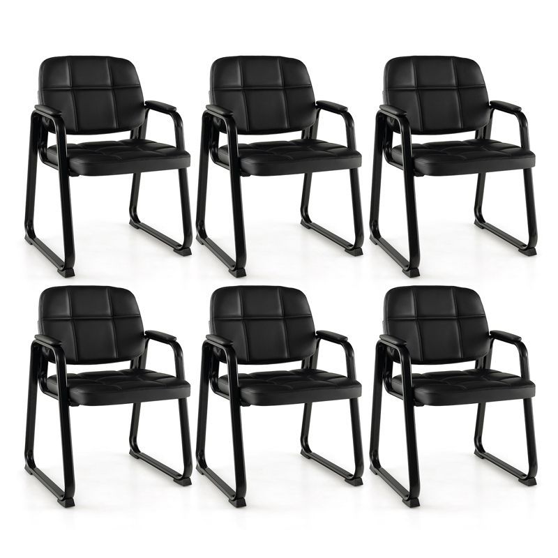 Black Upholstered Guest Conference Chairs with Armrests, Set of 6