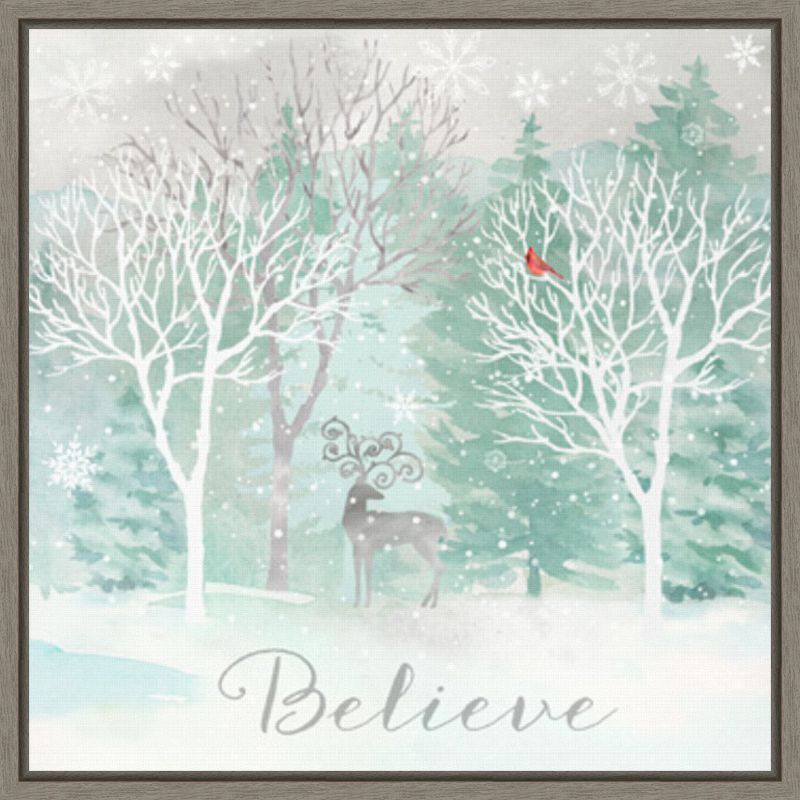 Believe Winter Wonderland Canvas Wall Art with Grey Frame