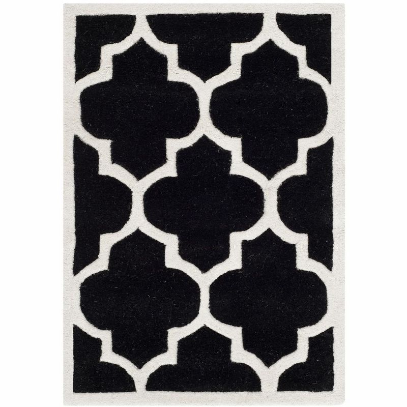 Ivory and Black Hand-Tufted Wool Rug, 2' x 3'