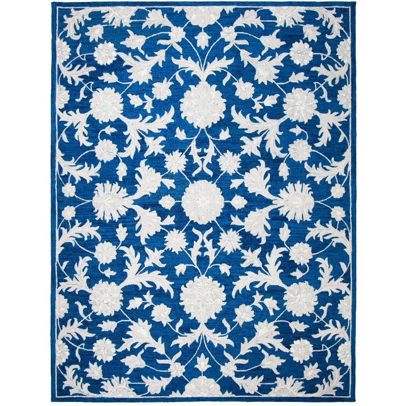 Navy and Grey Handmade Wool 9' x 12' Tufted Area Rug