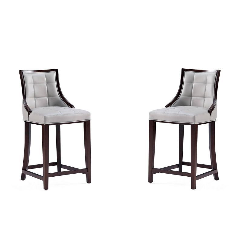 Set of 2 Light Grey Faux Leather Walnut Wood Counter Stools