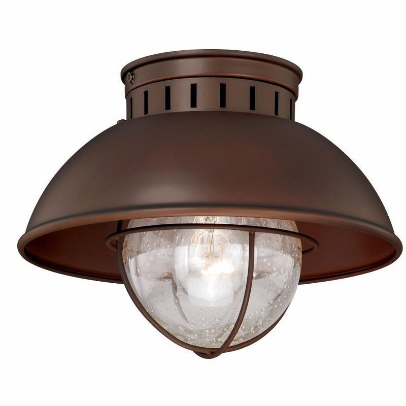 Harwich 10" Burnished Bronze Glass Bowl Flush Mount Light