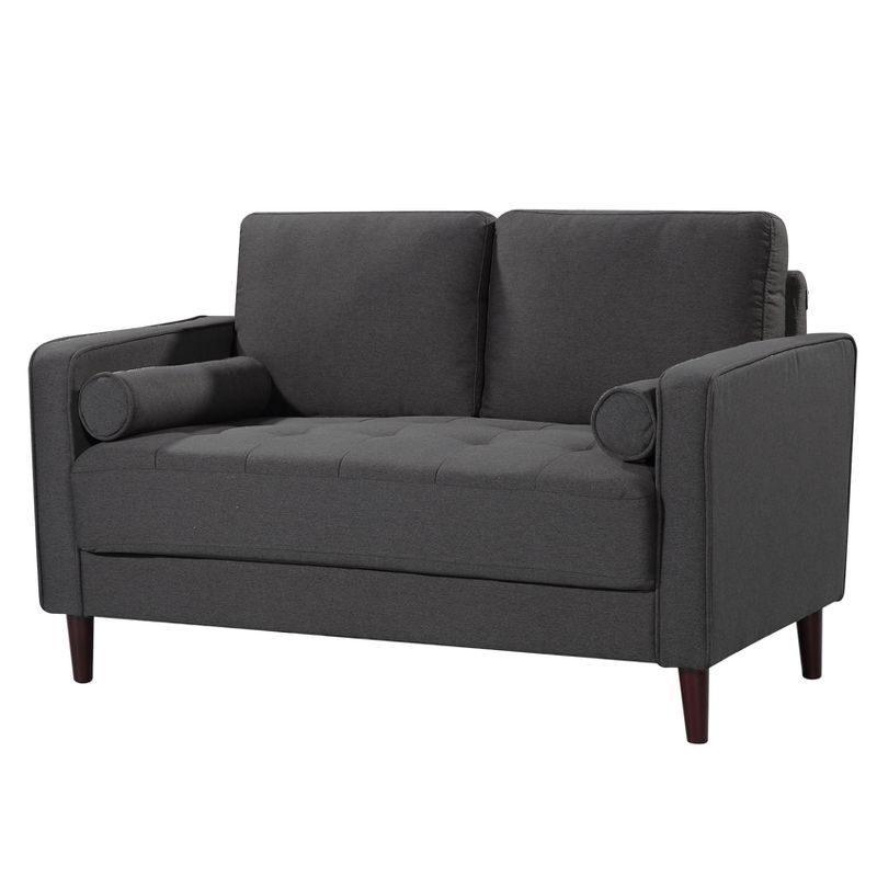 Heather Gray Tufted Microfiber Loveseat with Wood Legs