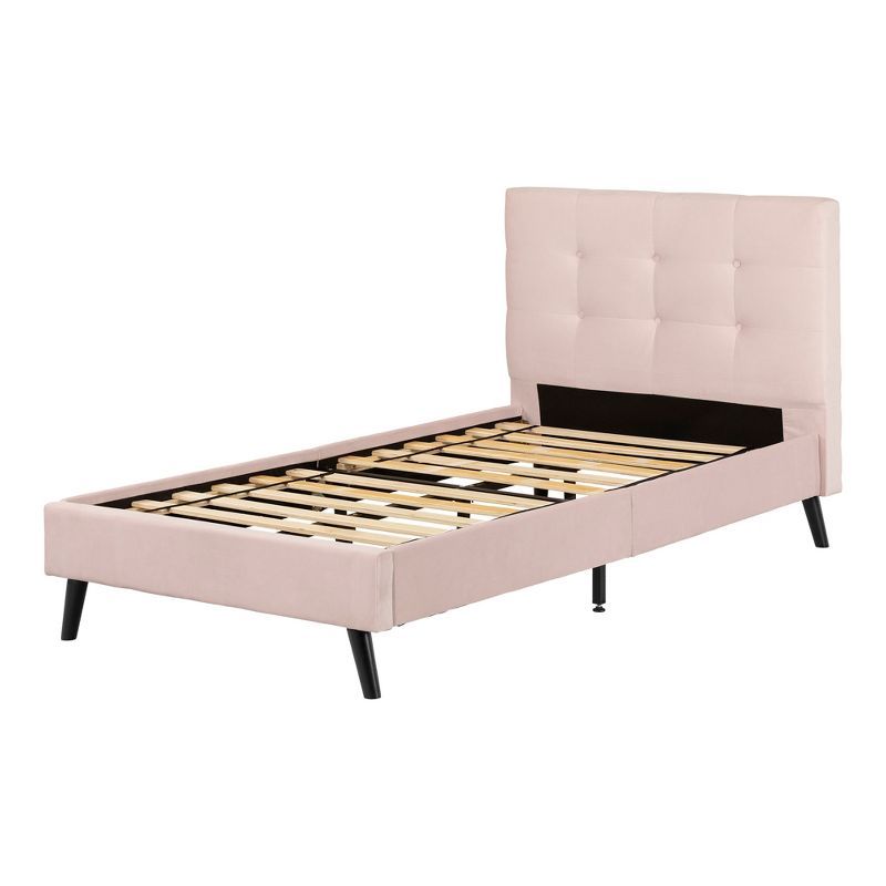 Pale Pink Velvet Upholstered Twin Platform Bed with Headboard