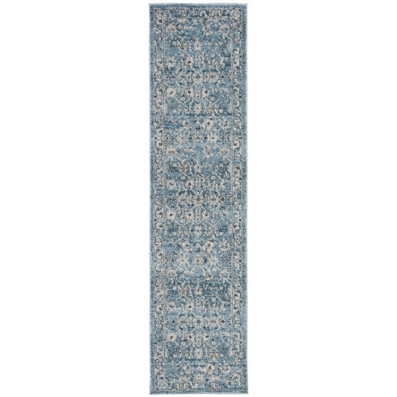 Charleston Vintage-Inspired Navy & Light Grey Synthetic Area Rug - 2' x 8'