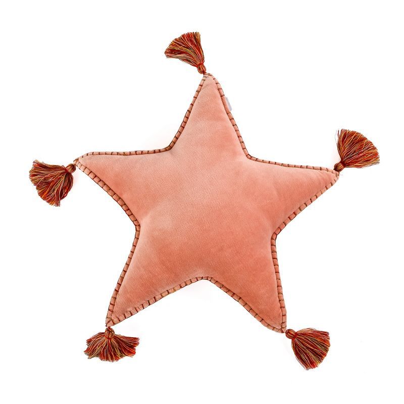 Blush Star Shaped Cotton Throw Pillow with Tassels