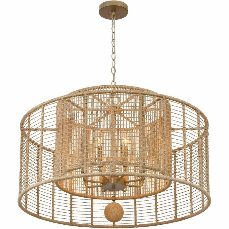 Jayna 8-Light Burnished Silver and Jute Drum Chandelier