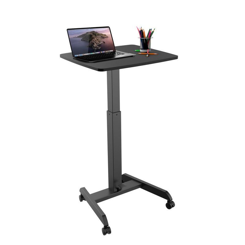 Black Adjustable Height Rolling Laptop Desk with Pneumatic Lift