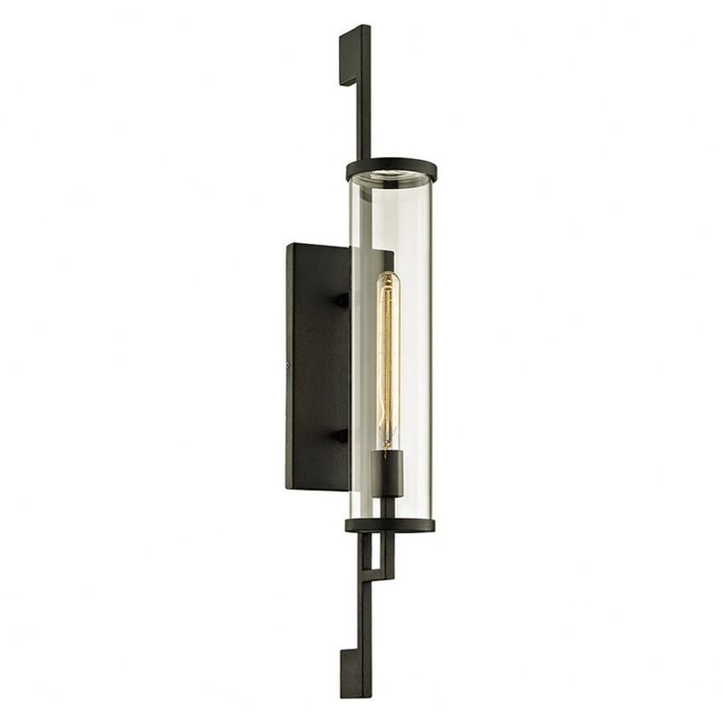 Forged Iron Black Vertical Mount Sconce with Clear Glass Shade