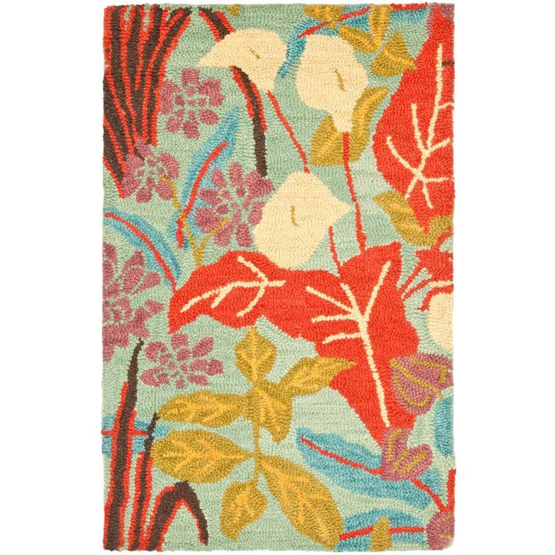 Handmade Blue Floral Wool Rectangular Accent Rug