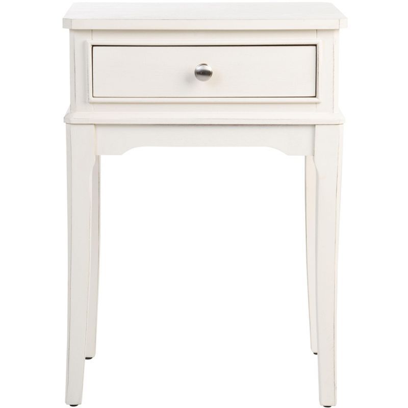 Distressed White Rectangular Wood Accent Table with Drawer
