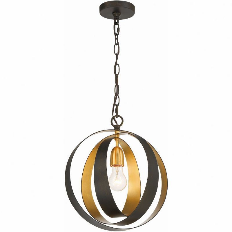 Mini English Bronze and Antique Gold Steel Sphere Chandelier