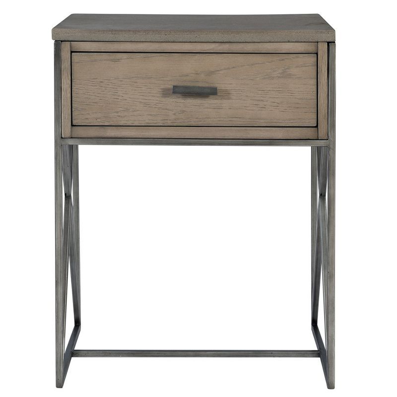 Cartwright Gray Wood and Metal Side Table with Storage