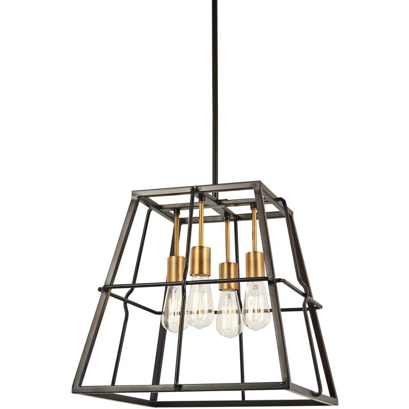 Bronze and Brass 4-Light Industrial Pendant Chandelier