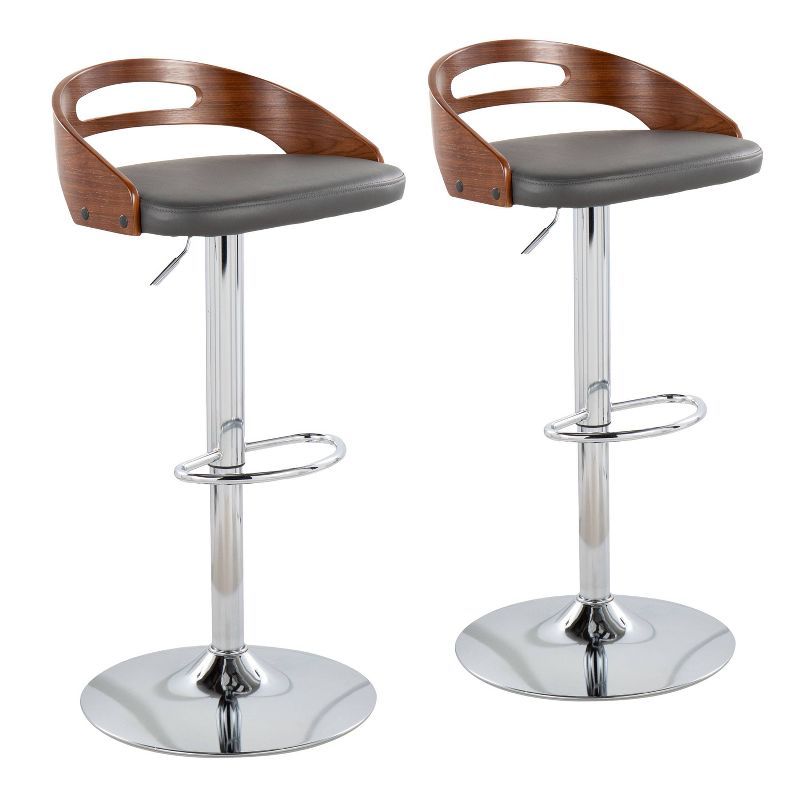 Set of 2 Gray and Walnut Adjustable Swivel Barstools