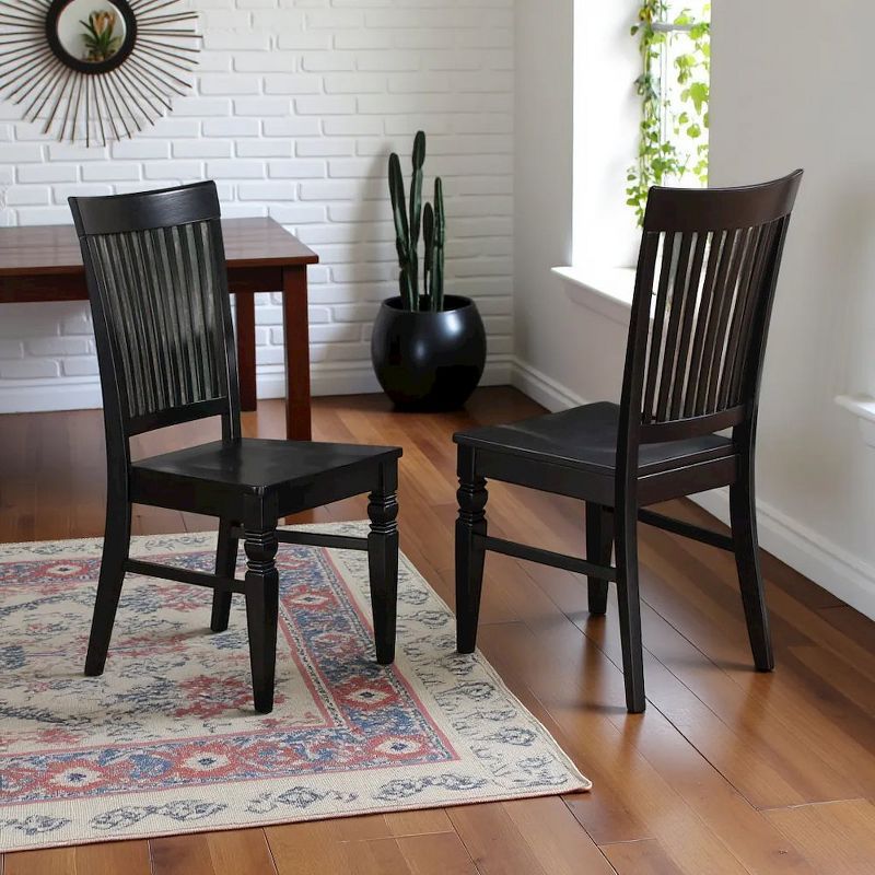 Black Cherry Solid Wood Slat Back Dining Chair Set of 2