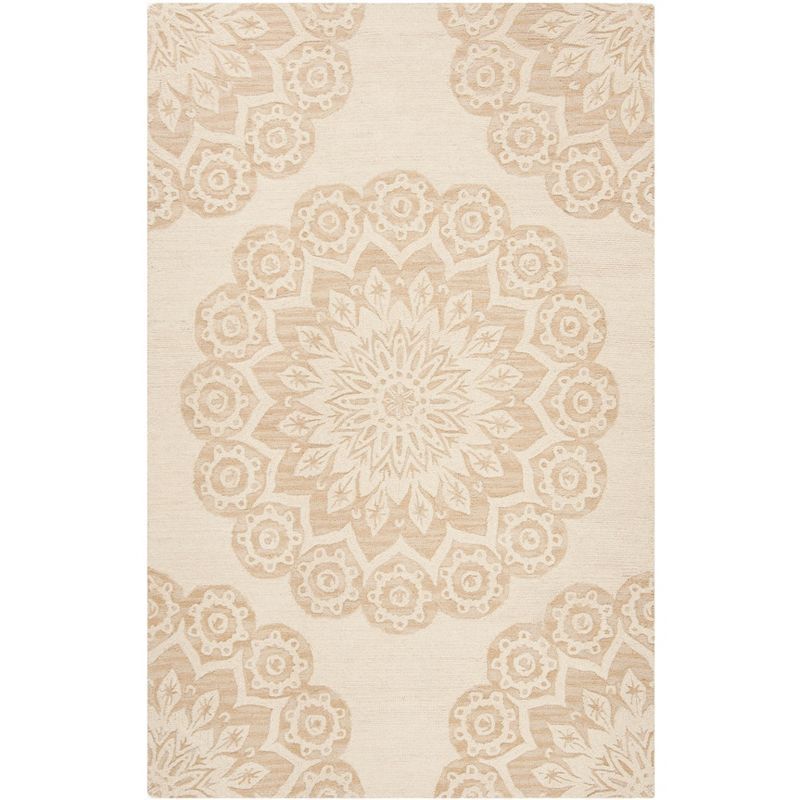 Ivory Floral Tufted Handmade Wool Round Area Rug