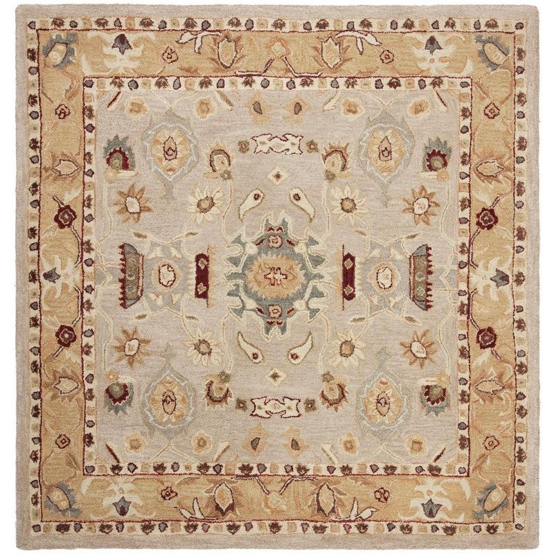 Elegant Ivory and Gold Hand-Tufted Wool Square Rug