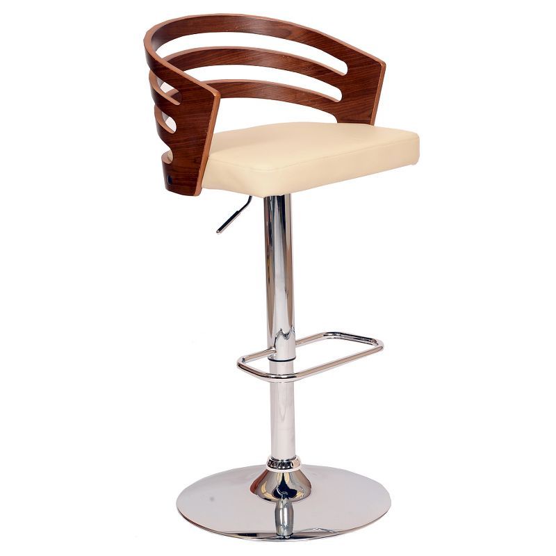 Adele Cream Faux Leather and Walnut Adjustable Swivel Barstool