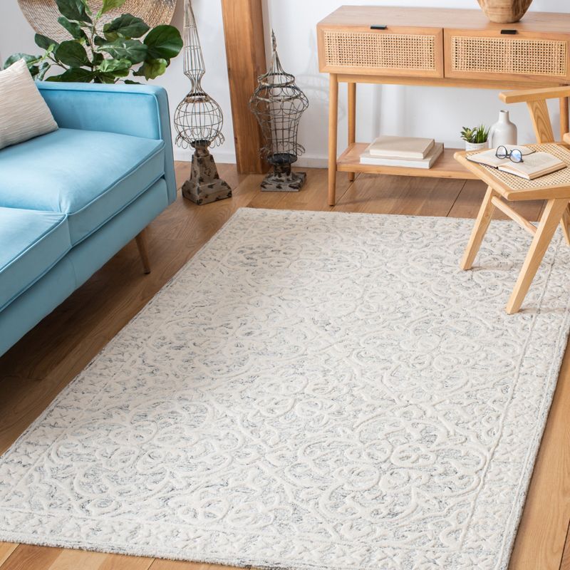 Ivory Hand-Tufted Wool Floral 6' Square Area Rug