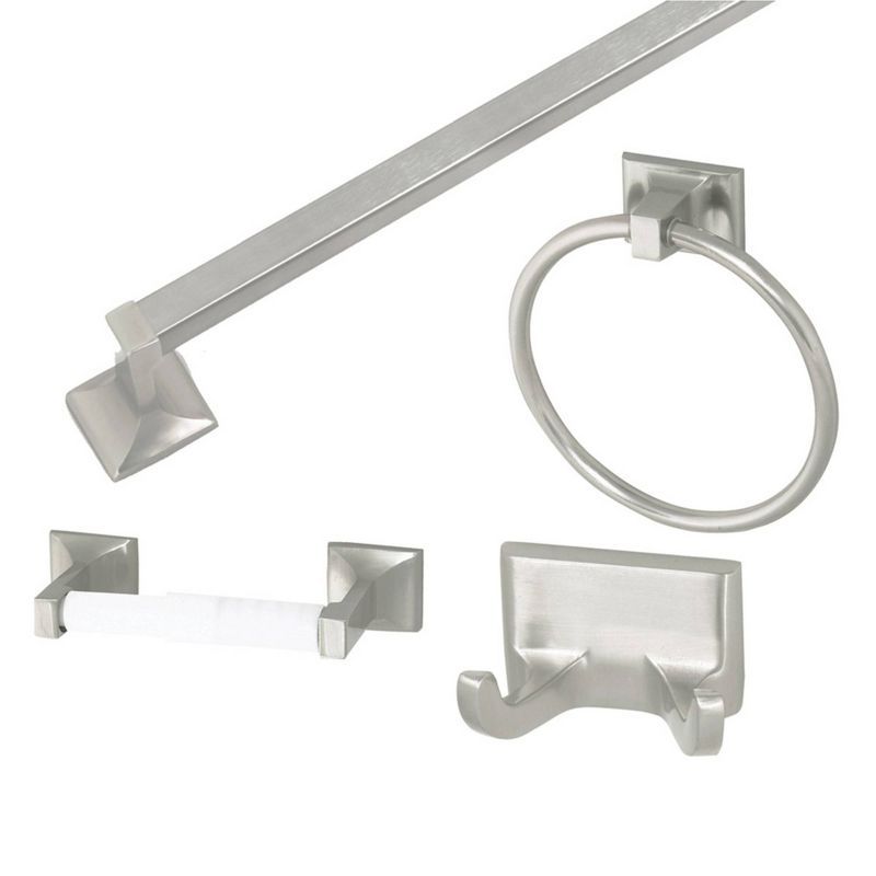 Satin Nickel 4-Piece Bathroom Accessory Kit with Towel Bar