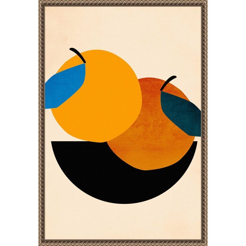 Abstract Orange and Blue Fruit Canvas Wall Art in Bronze Frame