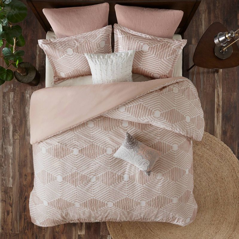 Blush Cotton Jacquard Geometric Full/Queen Duvet Cover Set