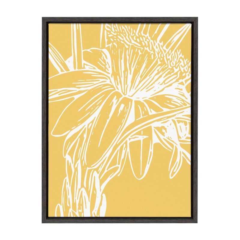 Yellow Floral Canvas Wall Art with Black Frame, 18" x 24"